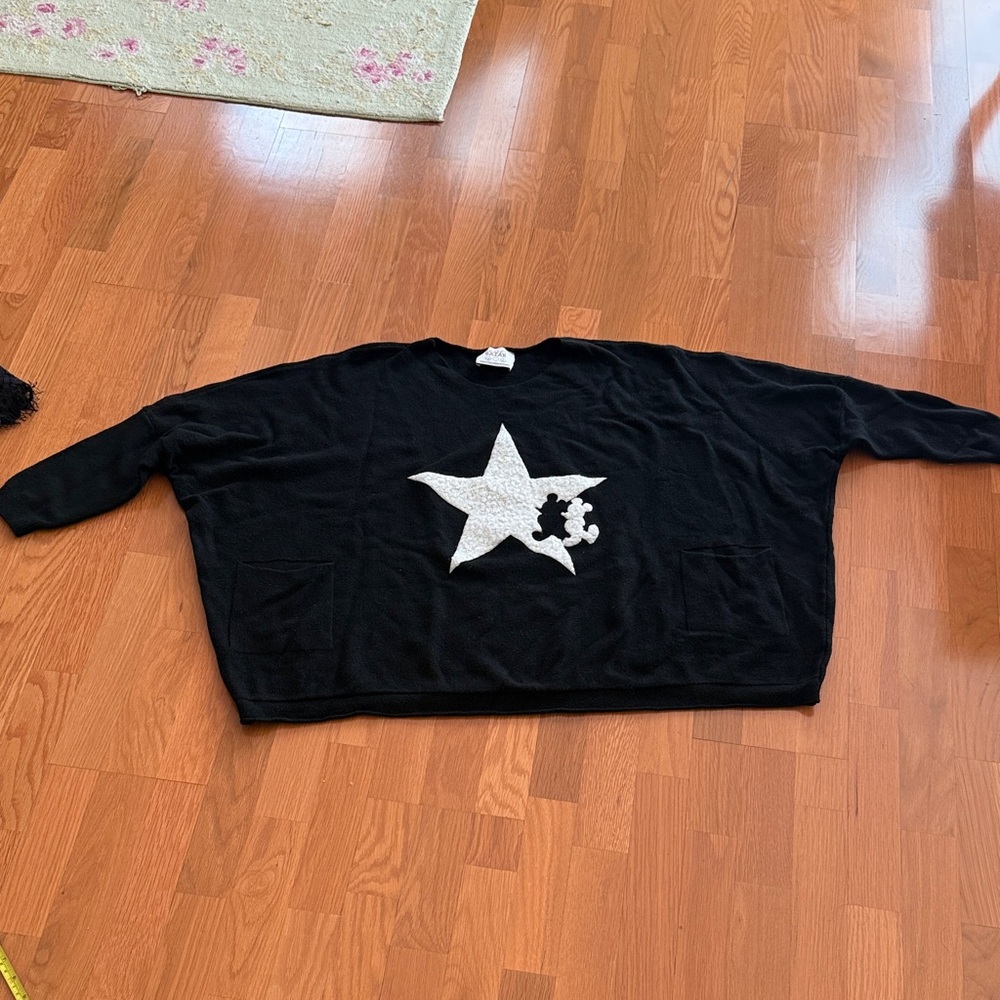 Black Sweater with White Star and Mickey Mouse shadow
